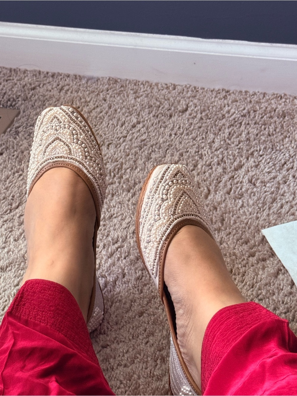 Embellished Cream Beaded Jutti Flats